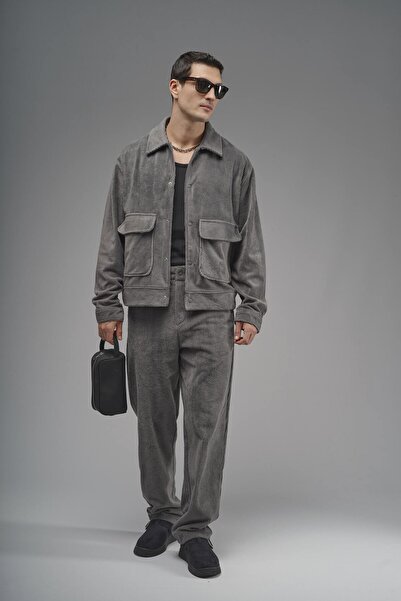 Butik Trend Biz Regular Snap Fastener Jacket and Pants Velvet Set