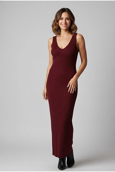 YusGos Kadın Kalp Desenli Kazaklı Elbise