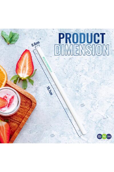 SNH Packing I Am Not Plastic White Straw 6mm Biodegradable - Pack of 100