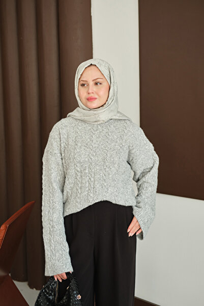 LOCCO Γυναικείο πλεκτό μοτίβο πλεκτό τούνικ γκρι