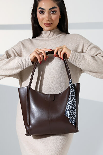 Moda Lime Women's Large Internal Volume Stylish and Useful Daily Office Leopard Scarf Detailed Hand and Shoulder Bag