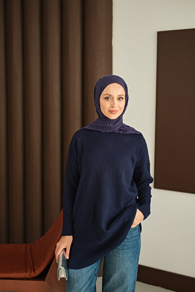 LOCCO Women's Self-Patterned Knitwear Tunic Navy Blue