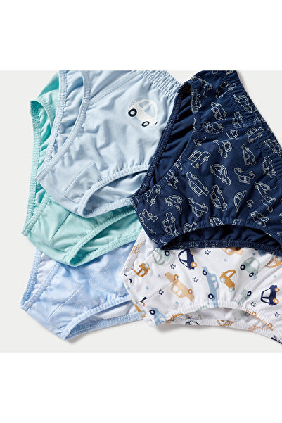 Juniors Car Print Brief with Elasticated Waist - Set of 5