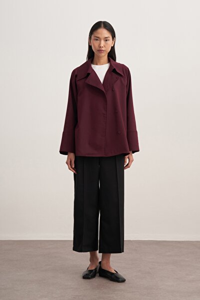 EBU Prive Women's Gabardine Double-Breasted Shirt Plum