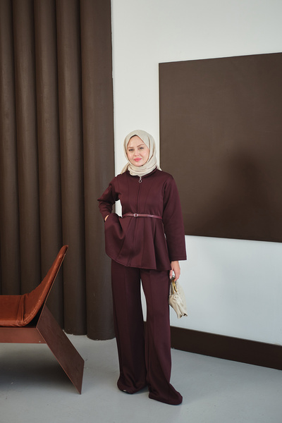 LOCCO Costum de scuba pentru femei cu fermoar, roșu claret