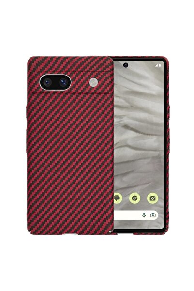 SKYDDAR INNOVATION Case for Google Pixel 7a, carbon texture, Carbonite FiberShell, sticker set, Red