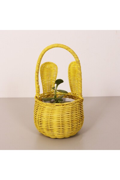 Mylamp Rattan Rabbit Yellow Decorative Basket 14X13X29 cm