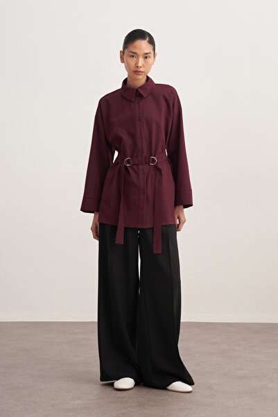 EBU Prive Women's Gabardine Belted Shirt Plum