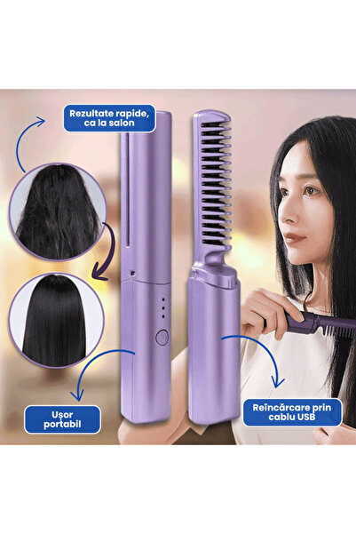 OferteTop Cordless Electric Comb with Fast Heating for Straightening and Styling Hair