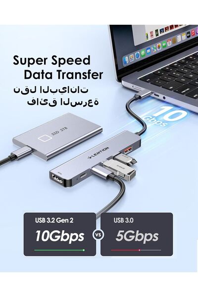LENTION USB C Hub with 4K@60Hz HDMI, 10Gbps Data Transfer, PD 100W (CB-CE37, Space Gray)