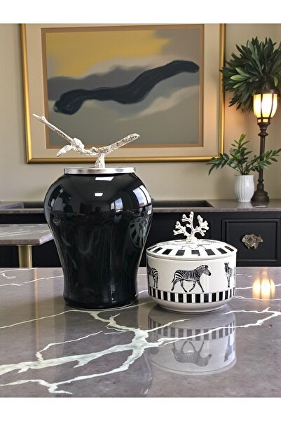 ferayhome Dekoratif Obje Siyah Şah Küp Zebra At Desen Obje GÜMÜŞ - Feray Home