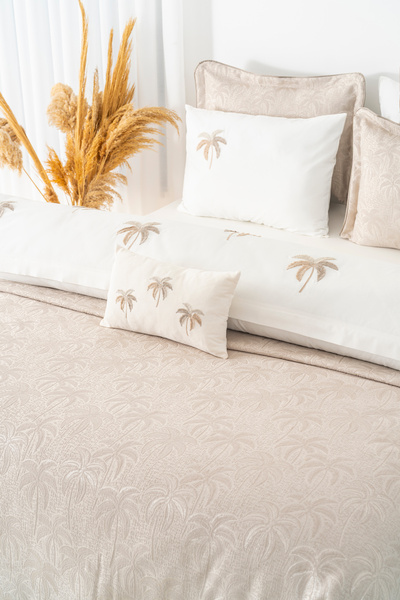 Rivaİstanbul Palmiye Mink Embroidered Double Duvet Cover Set - 8 Piece Dowry Set