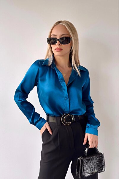 loia Γυναικείο σατέν πουκάμισο με μακριά μανίκια και κομψά κουμπιά LOİ25-BGD21