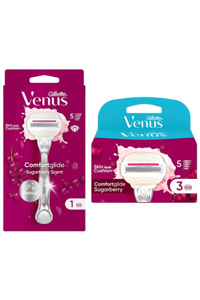 Gillette Venus Venus Comfort Glide Sugarberry Razor + 4 Razor Blade Refills
