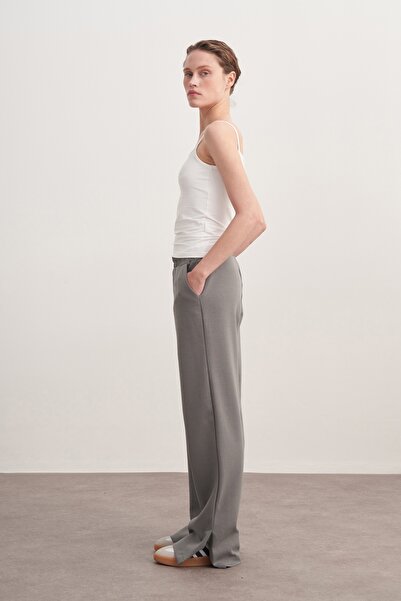 EBU Prive Women's Interlock Side Y Slit P Palazzo Pants Smoked