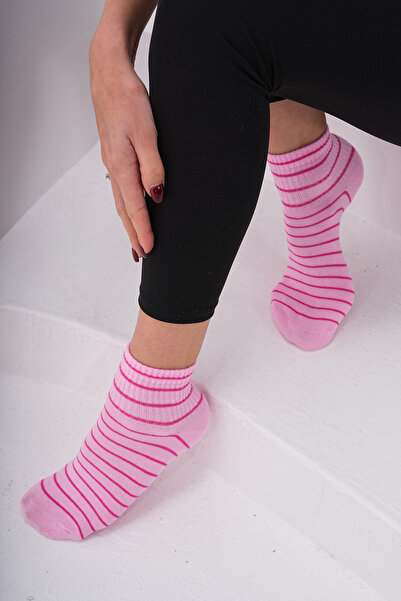 The huez 3 أزواج من الجوارب النسائية القطنية ذات النمط الخطوي، جوارب ناعمة قابلة للتنفس ومضادة للتعرق (وردي)