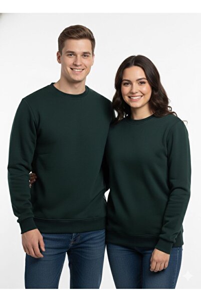 assef Unisex Relax Fit Comfortable Cut Cotton Soft Textured Fleece Inside Crew Neck Sweatshirt