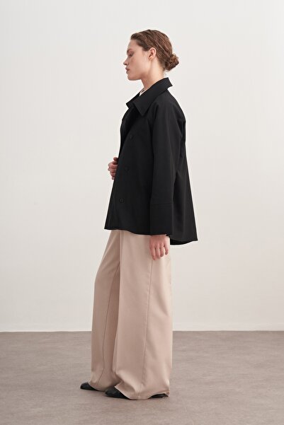 EBU Prive Women's Gabardine Double-Breasted Shirt Black