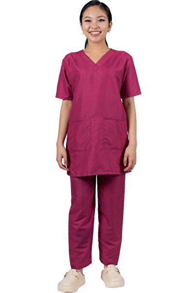 ABSHIR Housemaid/Khadama/Nanny Uniform Set,SHORT Sleeves, V-Neck Top with Pockets and Trousers, COTTON