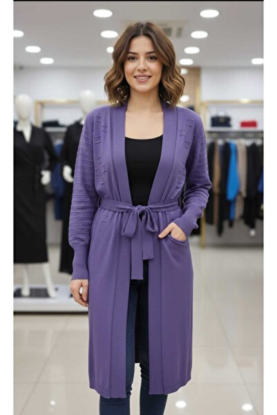 güncüoğlu Long Sleeve with Pockets and Belt Length 110cm Knitwear Cardigan