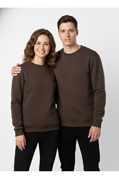 assef Unisex Relax Fit Comfortable Cut Cotton Soft Textured Fleece Inside Crew Neck Sweatshirt