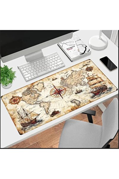 sgeteknoloji Sge Technology 90X40 cm Nostalgic Adventure Map Anti-Slip Base Speed Surface Gamer Mouse Pad Gaming