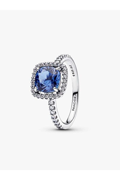 Pandora Impressive square blue halo ring with sparkling Pave Zirconium in 925 Silver - 54