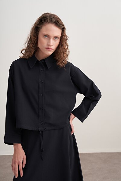 EBU Prive Women's Gabardine Shirt and Flared Skirt Set Navy Blue