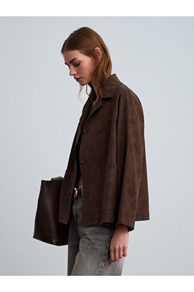 Dilvin 60777 Pocketed Suede Jacket-Brown