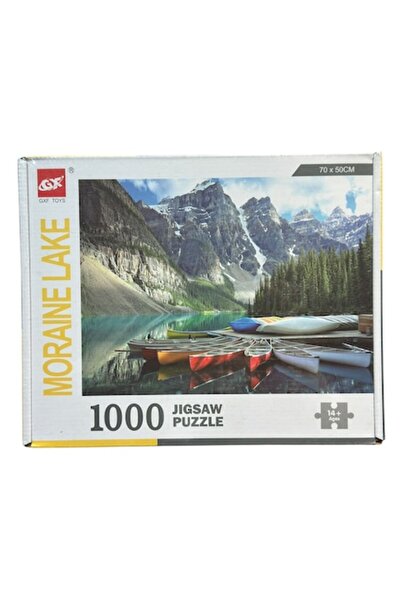 GXF Puzzle 1000 pieces – Moraine Lake Landscape, Canada, 70x50 cm, panoramic image with mountains and canoes