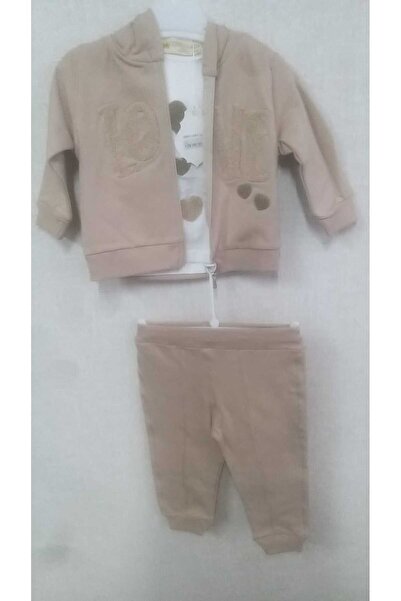 Uslukids Zippered Hooded Embroidered 3-Piece Children's Tracksuit New Season