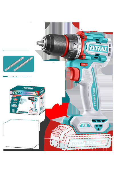 TOTAL Masina de gaurit 20V, 55 Nm, motor fara perii (nu include acumulator)