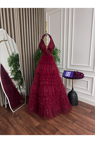 Generic Layered flared tulle evening gown - beaded bodice with exquisite trim and elegant embellishments - princess design in a captivating fiery red