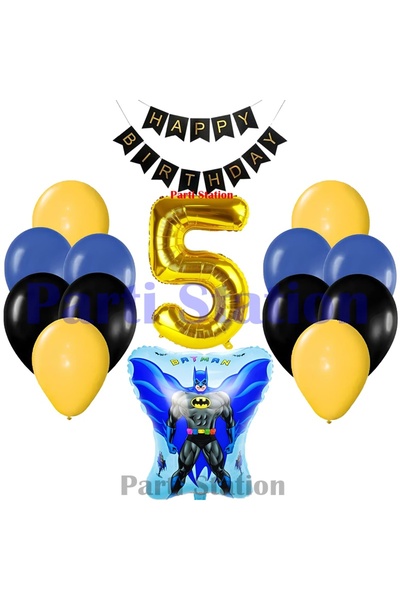 Parti Station Batman 5 Yaş Balon Set Batman Konsept Doğum Günü Balon Set