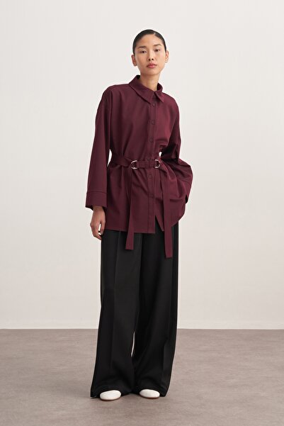 EBU Prive Women's Gabardine Belted Shirt Plum