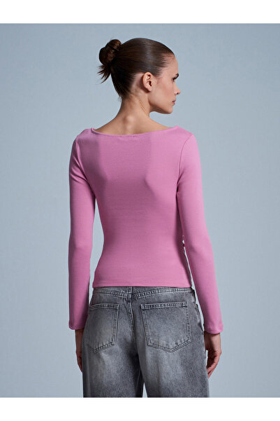 Dilvin 31401 Gathered Boat Neck Top-Gül