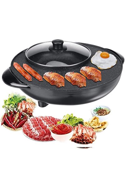 Generic 2-in-1 Electric Hot Pot & Smokeless Non-Stick Grill Pan Multi Cooker 220V
