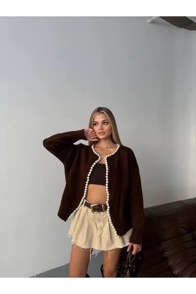 KECHİ WOMAN Women's Pearl Knit Cardigan – Soft Texture, Pearl Detailing, Comf...