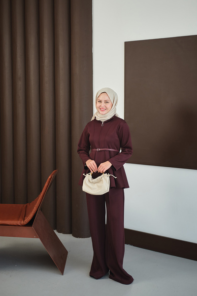 LOCCO Costum de scuba pentru femei cu fermoar, roșu claret