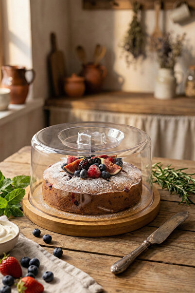 Fhilli Lunin Bamboo Base Transparent Cover Cake Stand Pastry Display and Storage Container Small