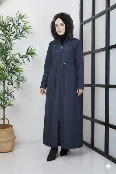 KMKkombin Seyit Özel Women's Chest Zippered Pocket Detailed Underlined Fiber Clothed Hijab Topcoat Coat