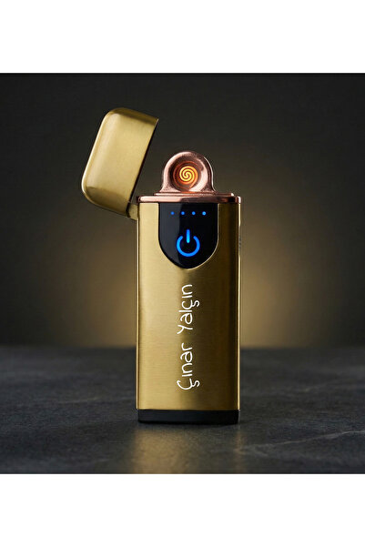 vegahediye v vega Kişiye Özel USB Şarjlı Dokunmatik Alevsiz Çakmak - Sarı