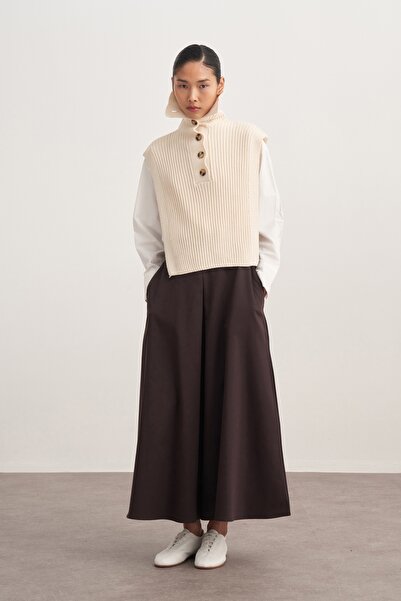 EBU Prive Women's Gabardine Pilikaşe Skirt Brown