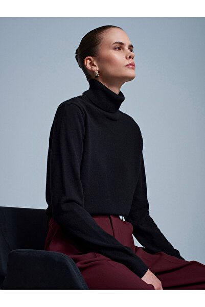 Dilvin 10848 100% Cashmere Turtleneck Sweater-Black