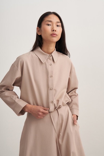 EBU Prive Women's Gabardine Shirt and Flared Skirt Set Beige