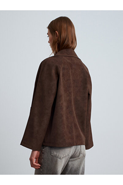 Dilvin 60777 Pocketed Suede Jacket-Brown