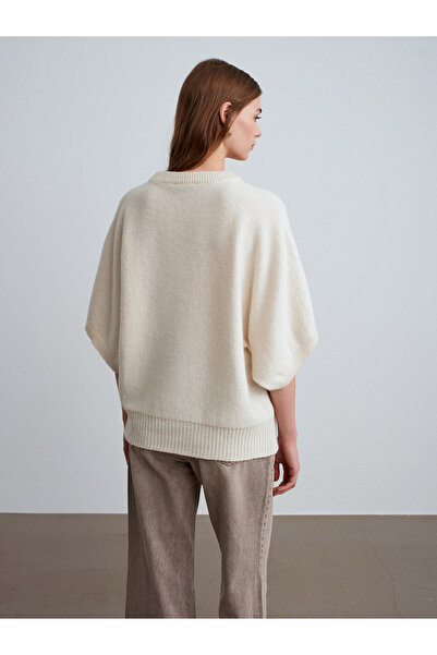 Dilvin 10843 Πλεκτό πουλόβερ με μανίκια με μείγμα μαλλί-εκρού