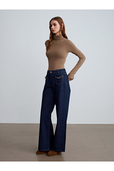 Dilvin 72096 bumbac 100% Jeans cu detaliu de lanț - Albastru închis