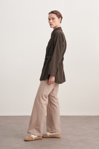 EBU Prive Women's Gabardine Belted Shirt Khaki