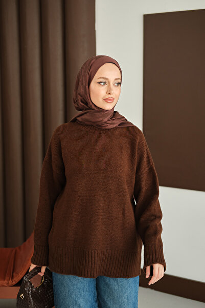 LOCCO Women's Crew Neck Knitwear Tunic Brown